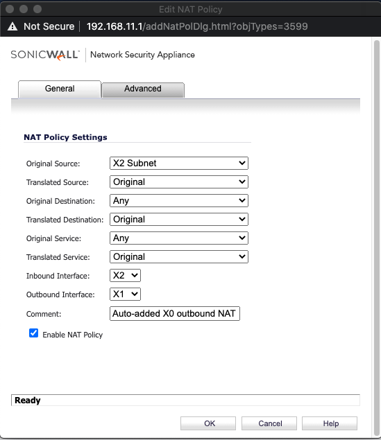 Out Bound NoNat Policy X2